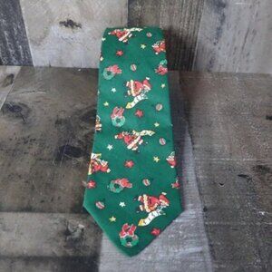 Fling Christmas Themed Vintage Mens Neck Tie Green Cotton Santa